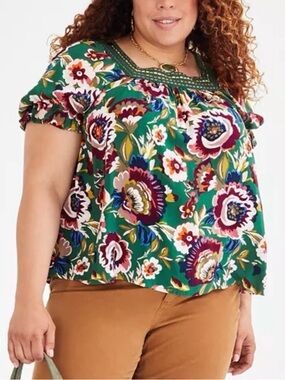 Style & Co for Macy’s Crochet-Trimmed Top in Bloom Green. NWT Perfect